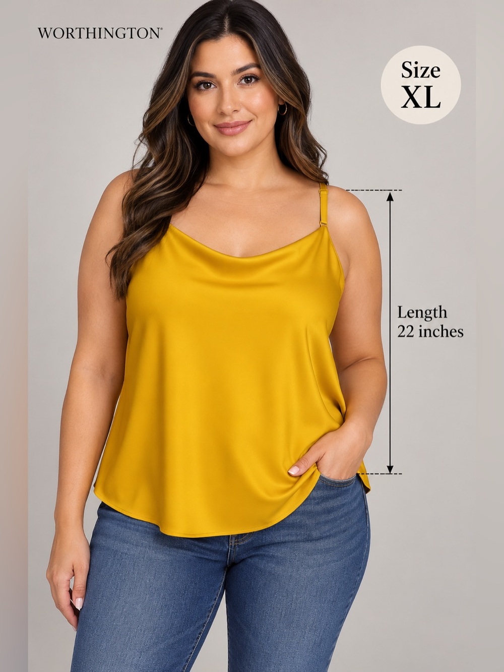 Women's Worthington Mustard Yellow Satin
Camisole Tank Top Blouse - Size XL